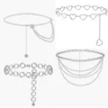 Details of stylish silver metal chain belts, featuring multi-layer heart and circle designs. - Four-Piece Set / Silver