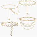 Gold metal waist chain body chain set for women fashion vintage multi layer belly jewelry - Four-Piece Set / Gold
