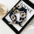 Elegante sciarpa quadrata in cotone stampa floreale blu navy vintage per le donne - QM58027-fiore dagli occhi neri