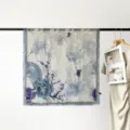 90cm square silk scarf for women, elegant blue floral fan print satin headscarf stylish. - Light Blue Peony