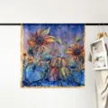 90cm Sunflower Silk Scarf Women Satin Square Scarf Vintage Art Floral Print Head Scarf - Sunflower