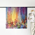 90cm floral satin square scarf for women, elegant abstract oil painting design headscarf. - Colorful Floral