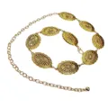 Retro metal waist chain with hollow flower medallions, versatile vintage body chain for dresses. - Antique Gold