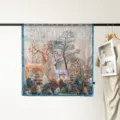 Detail view of the elegant winter forest and deer print satin square scarf, smooth texture. - Deer And Flowers