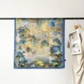 Stunning 90cm satin square silk scarf featuring a mystical oriental landscape and cloud print. - Mirage