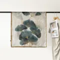 Elegant blue and gold ginkgo leaf printed large square silk scarf for women fashion wear. - Ginkgo