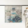 90cm silk square scarf for women, elegant Chinese landscape print satin neckerchief accessory. - High Mountain Flowing Water