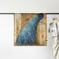 Exquisite 90cm satin large square scarf featuring a stunning peacock print and vintage artistic style. - Peacock