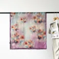 Women square silk scarf 90cm watercolor floral print satin headscarf elegant fashion accessory - Purple Flower