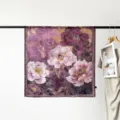 90cm purple floral satin square scarf for women, elegant vintage peony print head wrap and neck scarf. - Purple Peony