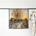 Vintage oil painting print square silk scarf 90cm elegant women satin headscarf wrap. - Sunset And Withered Tree