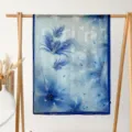 Elegant blue floral printed long silk scarf shawl for women spring summer sun protection. - Blue Iris