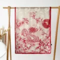 Elegant red and white Chinese dragon floral print long silk scarf for women summer sun protection. - Chinese Dragon Red
