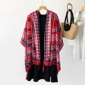 Ethnic style print shawl with dress, sun protection cape, elegant women scarf for daily wear. - Red Circles