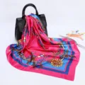 Luxury 90cm silk feel satin scarf women fashion chain print large square shawl headwrap - D9031-Rose Red