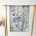 blue and white floral print silk scarf detail view with elegant butterfly pattern - Cypress and Flowers
