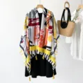 Women abstract print sunscreen shawl scarf, lightweight imitation linen scarf for daily wear. - Kekexili