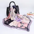 90cm silk feel square scarf elegant horse chain print satin headscarf large shawl scarf - D9030-Smoky Purple