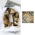 Exquisite silk square scarf detail showing artistic oil painting floral print and smooth fabric. - Splendid Blossoms