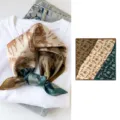 Silk square scarf with elegant horse print and color block design, perfect for women's daily wear. - Three-Panel Horses