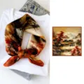 Silk square scarf featuring a traditional Chinese autumn landscape print, elegant and versatile. - Landscape and Figures