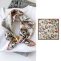 Spring summer silk small square scarf women vintage floral printed mulberry silk neckerchief - Pink Border Floral