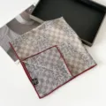 Silk wool blend square scarf with elegant two-tone printed pattern and red hem for women. - SM6501-Straw Weave Grid