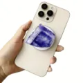 Macro view of purple faux crystal acrylic magnetic phone grip on smartphone - Magnetic Stand / Purple Agate Pattern