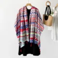 Ethnic style geometric print sunscreen shawl scarf for women, cotton linen feel wrap. - Boho