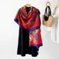 Ethnic paisley print scarf women red shawl wrap stylish fashion travel photo accessory - Navy Paisley