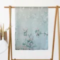 Light blue floral print long silk scarf for women, elegant summer fashion beach shawl. - Jade & White Peachy