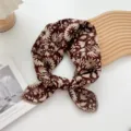 Brown floral cotton linen square scarf with lace trim, vintage neckerchief for women. - Brown Lily of the Valley