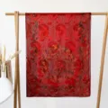 Red vintage style mesh scarf long floral print shawl for women spring daily wear - National Beauty Red