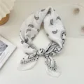 Elegant black and white paisley silk scarf, perfect French style neck accessory for women. - Small Curved Paisley Beige