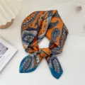Women's orange paisley silk square scarf, vintage elegant fashion neckerchief for daily wear. - Geometric Block Paisley Orange