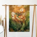 Spring summer women long silk scarf artistic floral print satin shawl sun protection wrap - Emerald Foliage