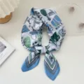 Blue silk square scarf women elegant neckerchief for office suit spring autumn 70cm - Luggage Blue