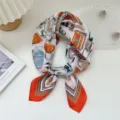 Elegant orange print square silk scarf for women fashion French style neckerchief 70cm - Luggage Orange