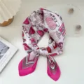 Elegant pink square silk scarf with stylish handbag and trunk print design for women fashion accessories. - Luggage Magenta