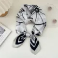 Classic black and white silk square scarf for women, elegant equestrian printed scarf, 70cm - Carriage Components Beige
