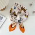 Elegant silk scarf featuring classic horse equestrian print and vibrant orange border for stylish women. - Horse Five Color Frame Orange