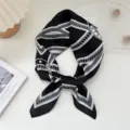 Black and white chain print silk scarf, elegant small square scarf for women and daily wear. - Film Rope Horseshoe Black