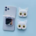 Cute white cat collapsible phone grip with vanity mirror and desktop stand function - Cat Shape (Grip Stand) / White