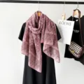 Angola red paisley print scarf, elegant autumn cotton linen shawl for women and daily wear. - Pink
