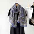 Women autumn cotton linen blue paisley print shawl fashion elegant scarf head wrap 2025 - Blue