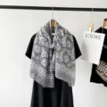 Womens cotton linen scarf autumn new elegant paisley print fashion shawl headscarf black white - Gray
