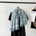 Green paisley cotton linen scarf, elegant vintage shawl wrap for women autumn style. - Green
