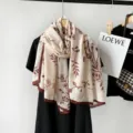 Women cotton linen scarf autumn floral print elegant brown beige shawl headscarf fashion - Rust Red