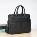 Borsa per laptop da uomo in vera pelle nera, ventiquattrore elegante di grande capacità. - Nero