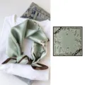 Silk small square scarf detail view, elegant floral print mulberry silk scarf for women styling. - Magnolia
